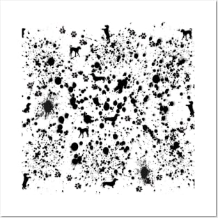 Black and White Paint Splat and Dog Pattern Posters and Art